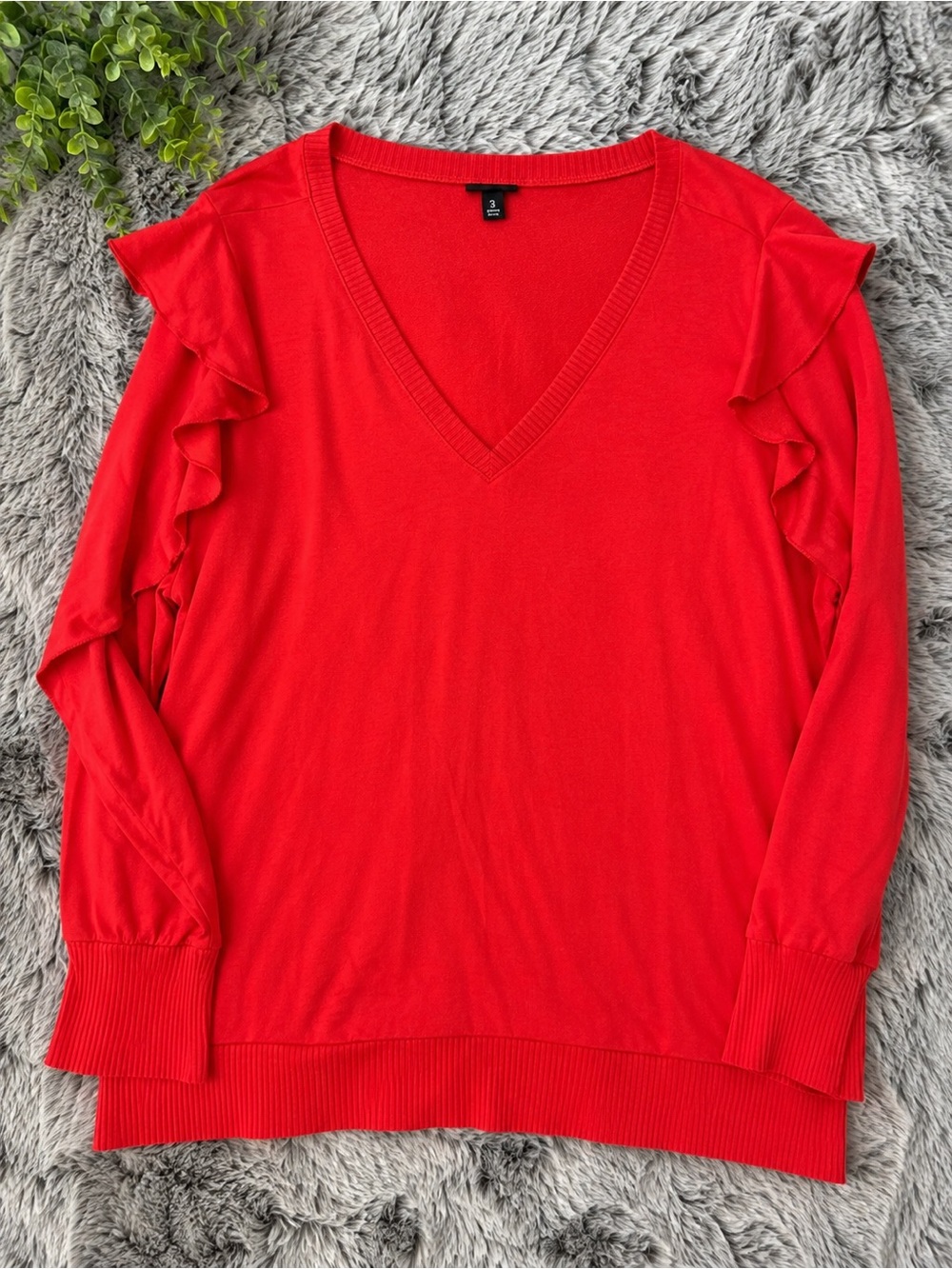 Torrid Plus Size 3 Red Ruffle Shoulder V-Neck Long Sleeve Top